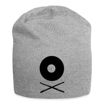 Vinyl Schallplatte mit Drumsticks - Jersey-Beanie - Grau meliert - Vorne