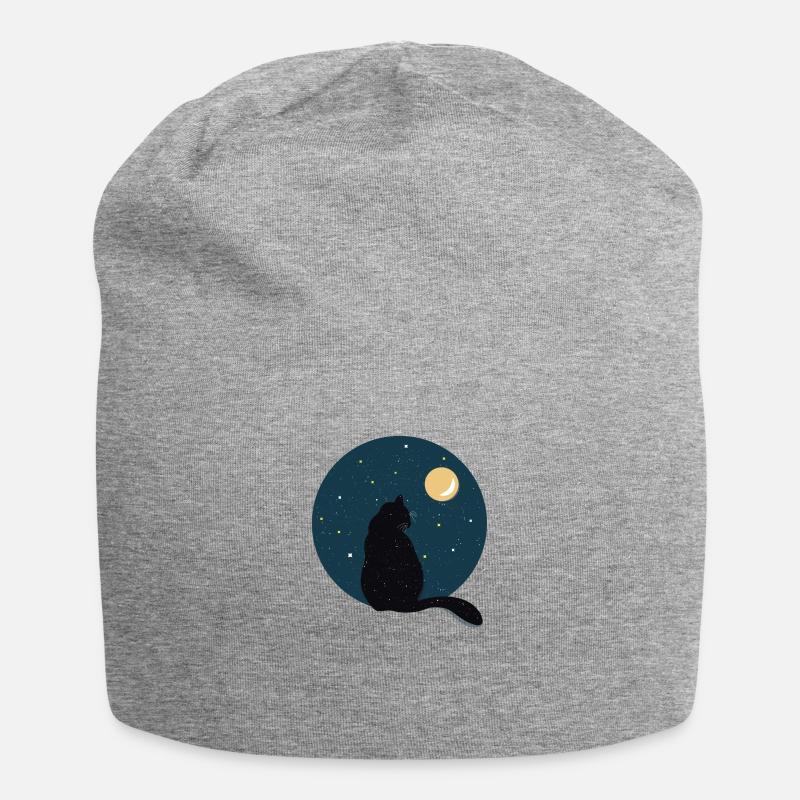 Chat noir devant la lune. - Bonnet en jersey - gris chiné