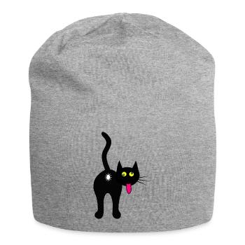 Katze von hinten, coole Katze, schwarze Katze - Jersey-Beanie - Grau meliert - Vorne