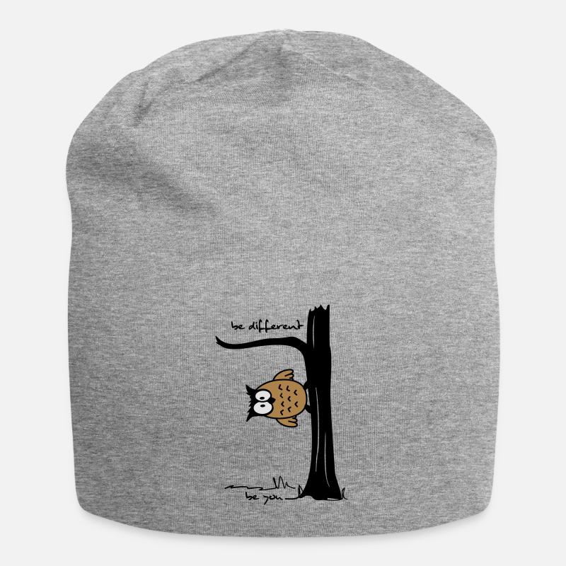 Eule auf Baum "be different, be you" - Jersey-Beanie - Grau meliert