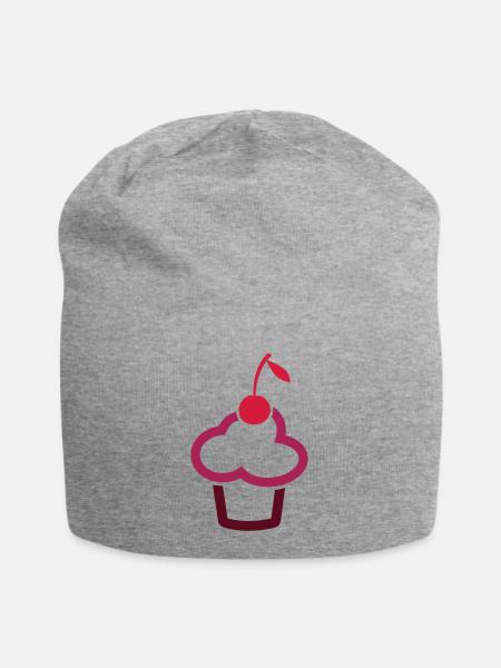 Muffin Cupcake mit Kirsche - Jersey-Beanie - Grau meliert