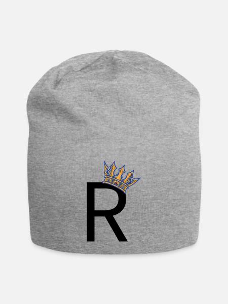 R mit Krone – Royal Typo Design - Jersey-Beanie - Grau meliert