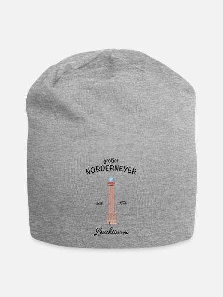 Norderney, Nordsee, großer Leuchtturm, Zeichnung - Jersey-Beanie - Grau meliert