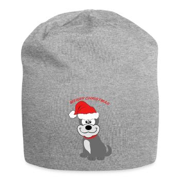 Niedlicher-Hund mit Weihnachtsmütze - Jersey-Beanie - Grau meliert - Vorne