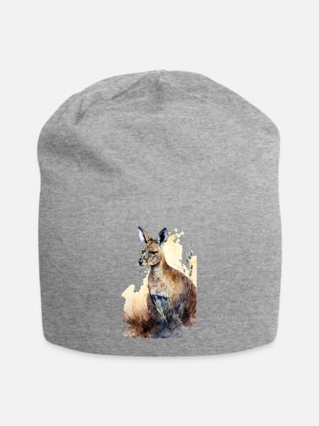 Kängurus Kangeroo Wasserfarben malerei gemälde - Jersey-Beanie - Grau meliert