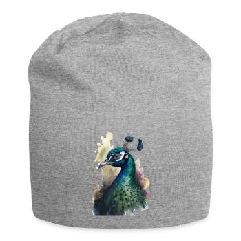 Pfau Wasserfarben Malerei - Jersey-Beanie - Grau meliert - Vorne