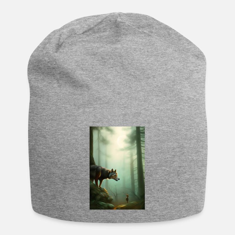 Wolf im Wald - Jersey-Beanie - Grau meliert