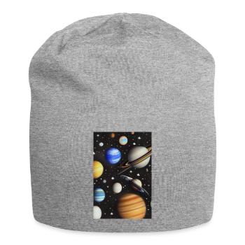 Weltall und Planeten - Jersey-Beanie - Grau meliert - Vorne