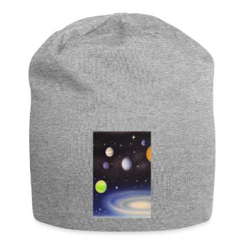 Weltall und Planeten - Jersey-Beanie - Grau meliert - Vorne