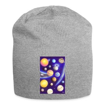 Weltall und Planeten - Jersey-Beanie - Grau meliert - Vorne