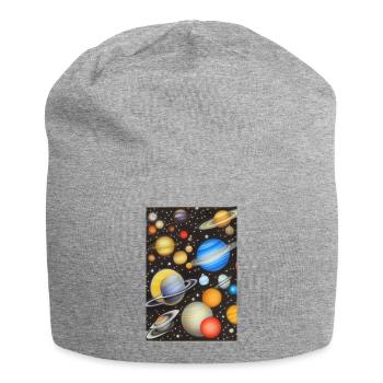 Weltall und Planeten - Jersey-Beanie - Grau meliert - Vorne