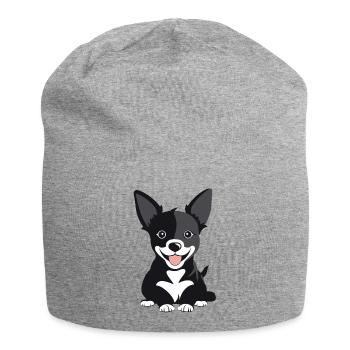 Chiot chien heureux avec la langue tendue - Bonnet en jersey - gris chiné - Devant