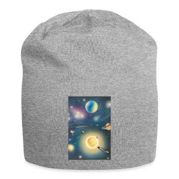 Weltall und Planeten - Jersey-Beanie - Grau meliert - Vorne