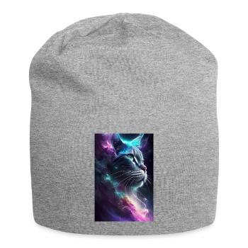 Katze im Weltall - Jersey-Beanie - Grau meliert - Vorne