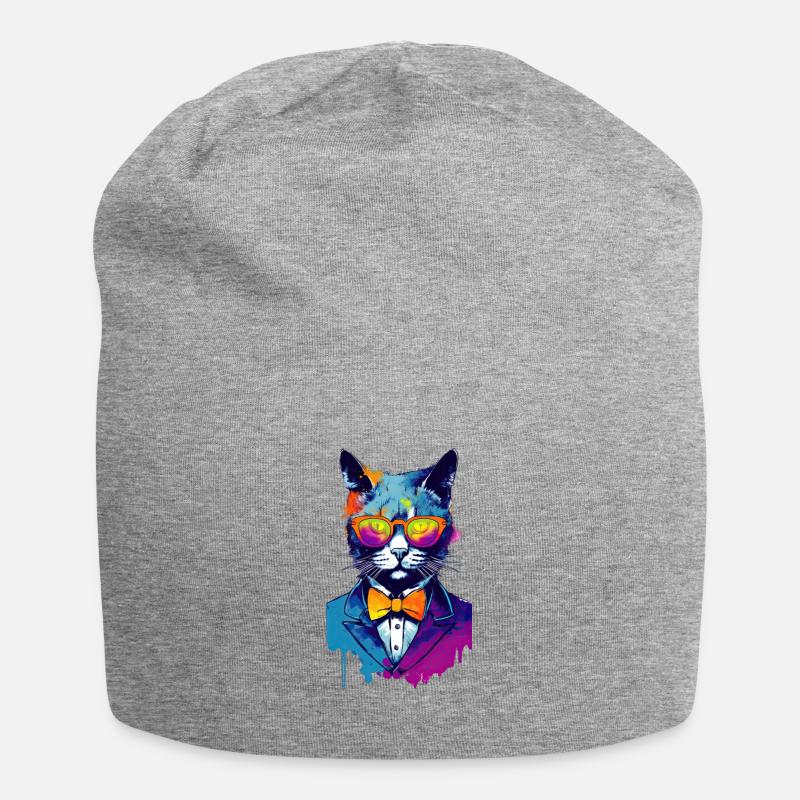 Chat pimpant dans un costume classique - Bonnet en jersey - gris chiné