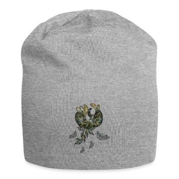 Elegant peacock in green colors. - Jersey Beanie - heather grey - Front