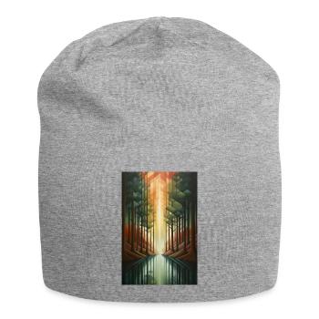 Waldlandschaft im geometrischen Stil - Jersey-Beanie - Grau meliert - Vorne