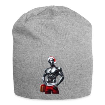Cyber-robot mit Weihnachtsmütze und Geschenk - Jersey-Beanie - Grau meliert - Vorne
