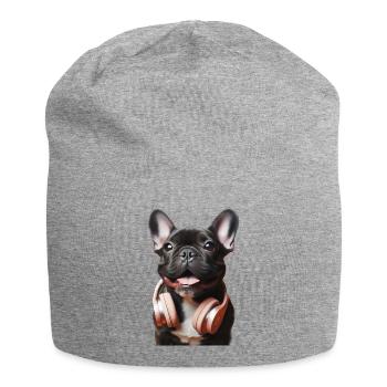 French bulldog with headphones - Jersey Beanie - heather grey - Front
