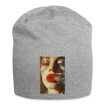 Rauchende Frau mit roten Lippen | AI - Jersey-Beanie - Grau meliert - Vorne