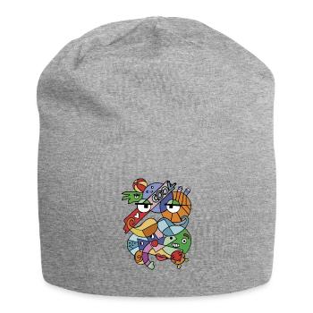 Fraîcheur abstraite des visages géométriques et de la moustache - Bonnet en jersey - gris chiné - Devant