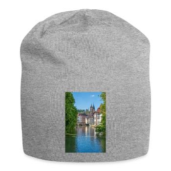 Stadtbild von Esslingen am Neckar von der Agnesbrücke aus - Jersey-Beanie - Grau meliert - Vorne