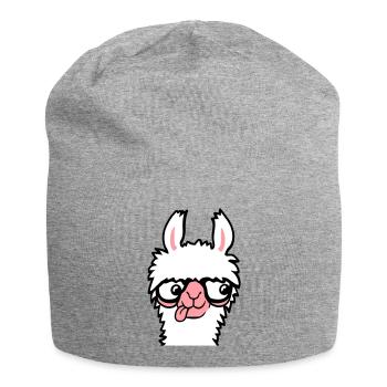 Llama Nerd Geek Horn-Rimmed Glasses Smart Funny Grimace - Jersey Beanie - heather grey - Front
