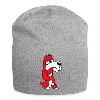 Hund Sitzt Sabbert Spucke Zunge Lustig Dumm Comic - Jersey-Beanie - Grau meliert - Vorne