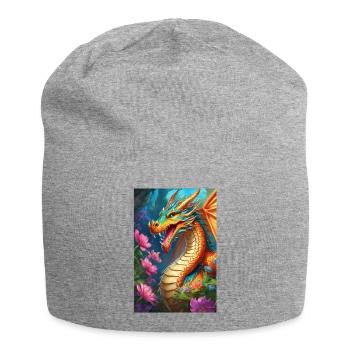 Dragon de Braises dans la Forêt en Fleurs - Bonnet en jersey - gris chiné - Devant
