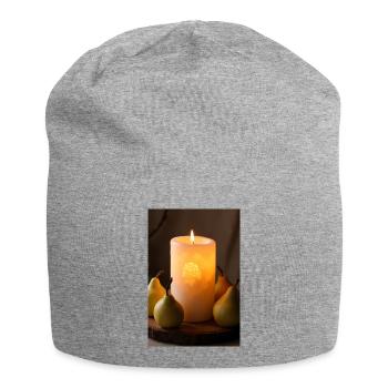Burning candle with pears on rustic wood - Jersey Beanie - heather grey - Front