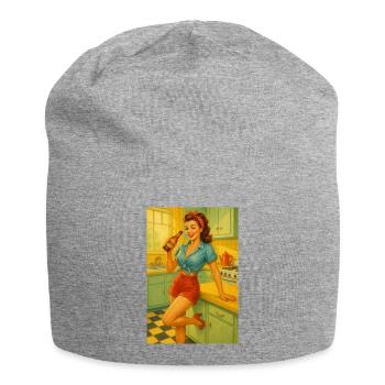 Pin-up Girl in der Küche Bier - Jersey-Beanie - Grau meliert - Vorne