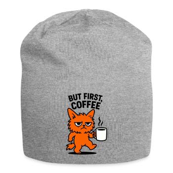 But first coffee cat - Jersey Beanie - heather grey - Front