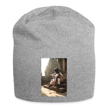 Astronaut spielt Cello auf uralten Stufen - Jersey-Beanie - Grau meliert - Vorne