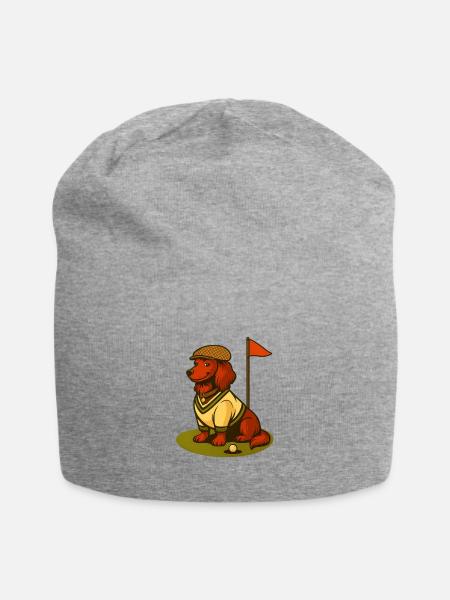 Golf Dackel im Retro-Outfit mit Fahne. - Jersey-Beanie - Grau meliert