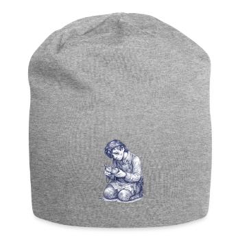 Artisan à genoux | Dessin peint à la main - Bonnet en jersey - gris chiné - Devant