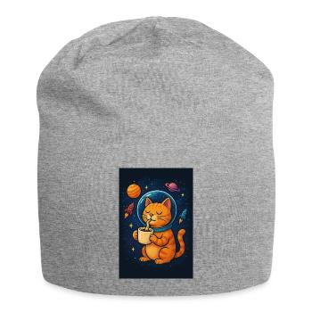 Chat en combinaison spatiale buvant du café - Bonnet en jersey - gris chiné - Devant