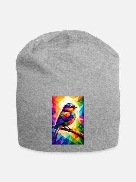 Colorful bird in geometric mosaic - Jersey Beanie - heather grey