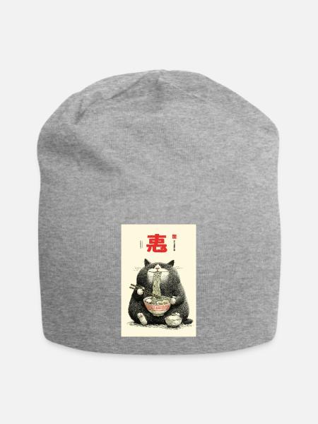 Glückskatzen-Nudelfest - Jersey-Beanie - Grau meliert