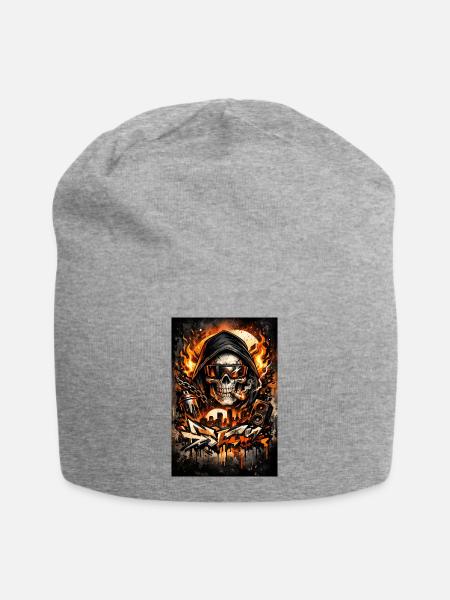 Urban skull with flames skyline - Jersey Beanie - heather grey