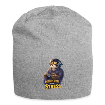 No Time for Stress – Gamer Raccoon - Jersey Beanie - heather grey - Front