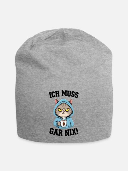 Ich Muss Gar Nix Katzen - Jersey-Beanie - Grau meliert