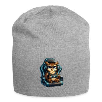 Gamer Eulenheld im Headset - Jersey-Beanie - Grau meliert - Vorne