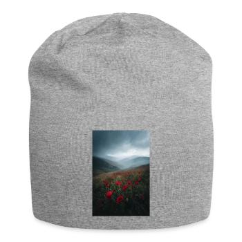 Crête de pavot rouge dans la brume - Bonnet en jersey - gris chiné - Devant