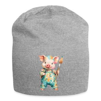 Cochon coloré avec un pinceau - Bonnet en jersey - gris chiné - Devant