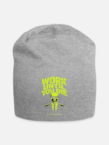Arbeiten bis zum Tod – Skull Stil - Jersey-Beanie - Grau meliert