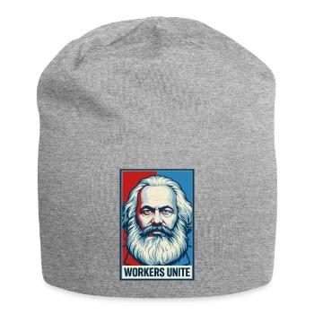 Marx-Porträt: Workers Unite-Plakat - Jersey-Beanie - Grau meliert - Vorne