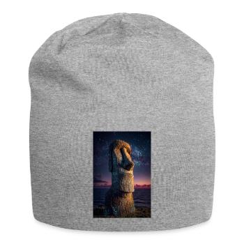 Sternenklare Moai an einem kosmischen Ufer - Jersey-Beanie - Grau meliert - Vorne
