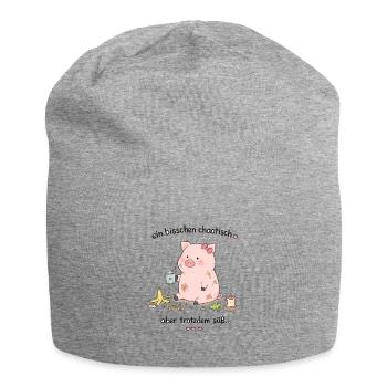 Kuscheliges Chaotisches Schweinchen-Design - Jersey-Beanie - Grau meliert - Vorne