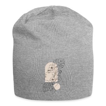 Minimalist One Line Art Woman Face & Floral - Jersey-Beanie - Grau meliert - Vorne