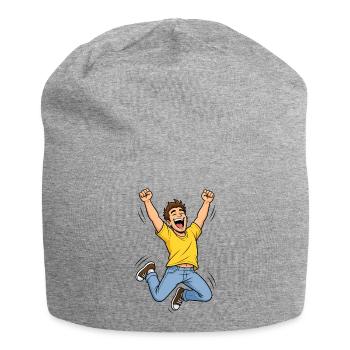 Jubilant Man in the Jump – Comic Winner Success - Jersey Beanie - heather grey - Front